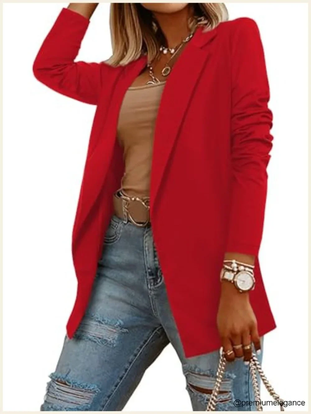 Women's Open Front Blazer with Hidden Hook, Cotton Blend, Long Sleeve, Office